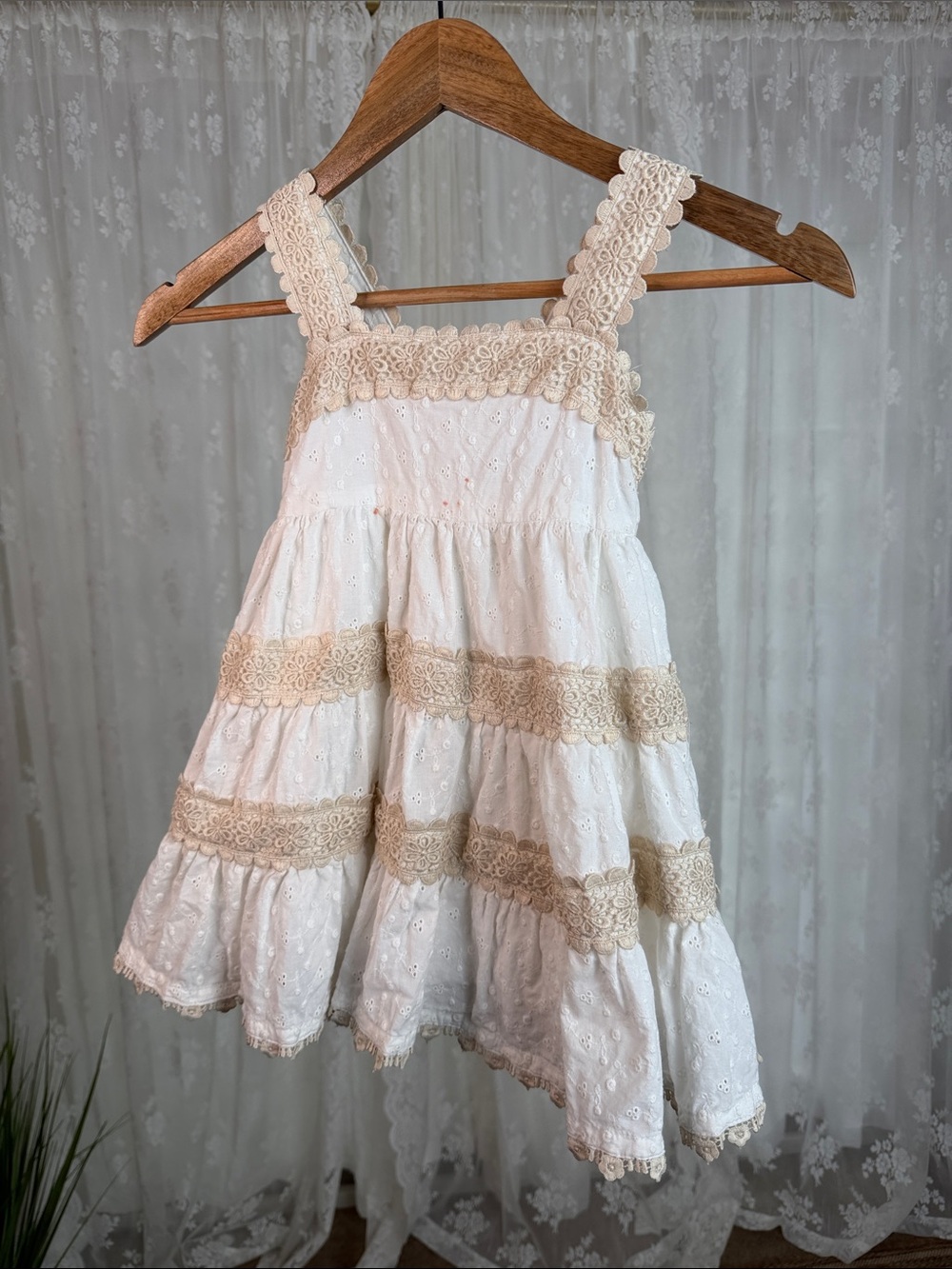 FREE WITH BUNDLE 3T Jason Woo White Eyelet Dress with Cream Lace Trim